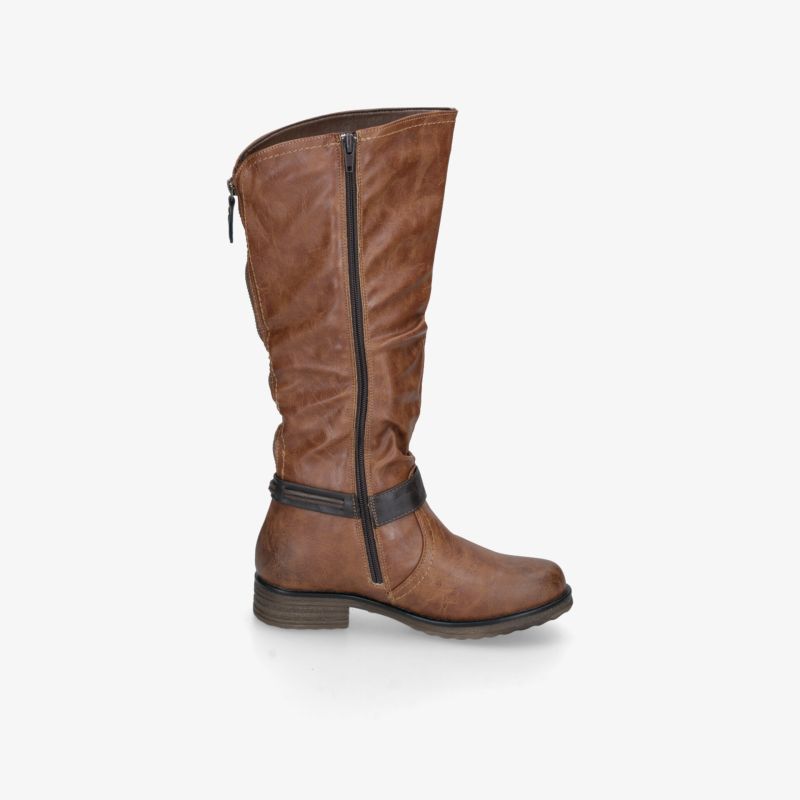 Robuster brauner Biker-Stiefel mit hohem Schaft und praktischem seitlichen Reißverschluss für komfortable Passform