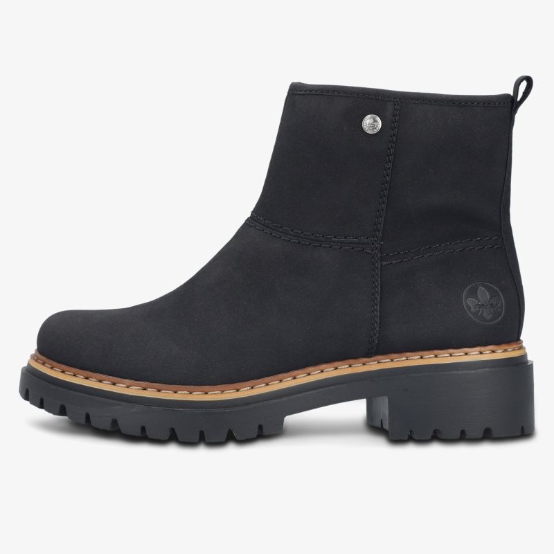 Robuster schwarzer Stiefel aus hochwertigem Leder mit rutschfester Sohle und praktischem Schlaufe am Absatz