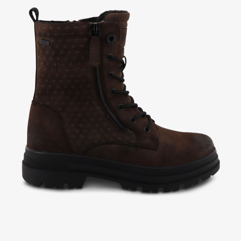 Robuster brauner Stiefel mit Komfortprofilsohle, Schnürung und seitlichem Reißverschluss