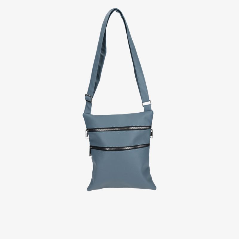 Schlichte blaue Umhängetasche mit zwei Reißverschlüssen und verstellbarem Schultergurt, leicht und funktional