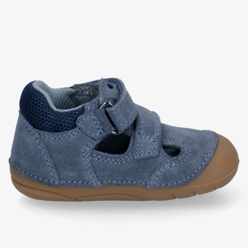 Blauer Kinderhalbschuh mit robustem Velcro-Klettverschluss und flexibler, rutschfester Laufsohle für hohen Tragekomfort