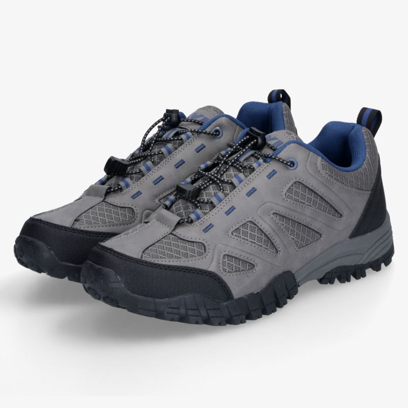 Graue Outdoor-Schuhe mit griffiger Profilsohle, robuster Verarbeitung, bequemem Fußbett und sicherer Schnürung