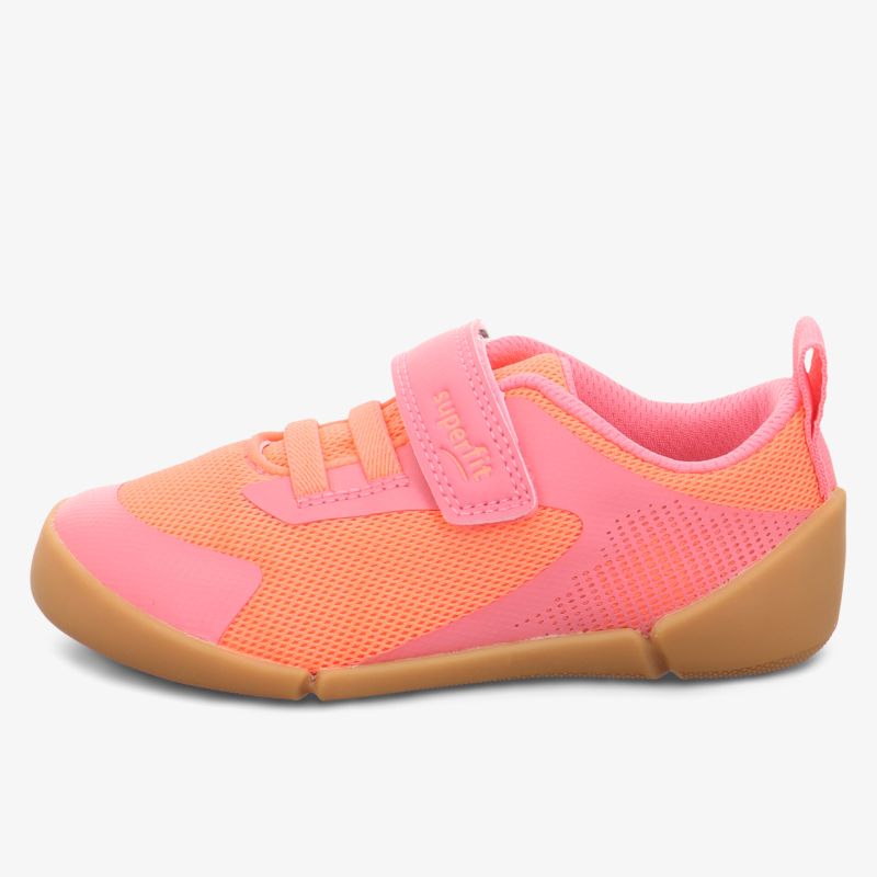 Leichter Kinderschuh in leuchtendem Pink und Orange mit rutschfester Sohle und praktischem Klettverschluss