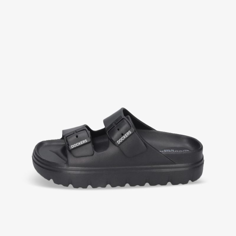 Schwarze Sandale mit verstellbaren Riemen und profilierter Sohle für hohen Tragekomfort und Stabilität