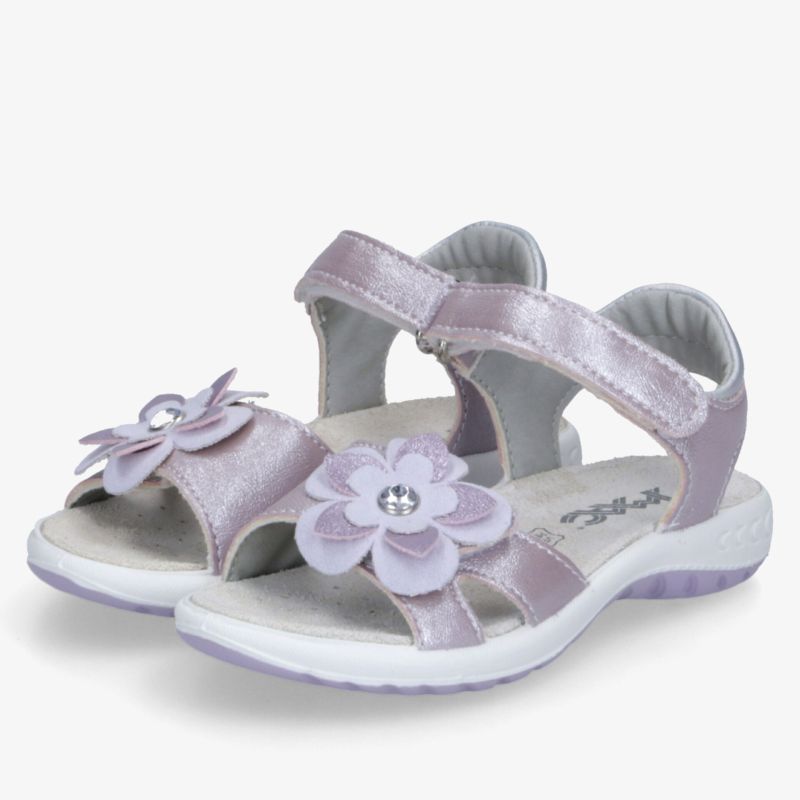 Bequeme lila Sandalen mit verstellbarem Klettverschluss und dekorativer Blumenapplikation, leichter und atmungsaktiver Schuh