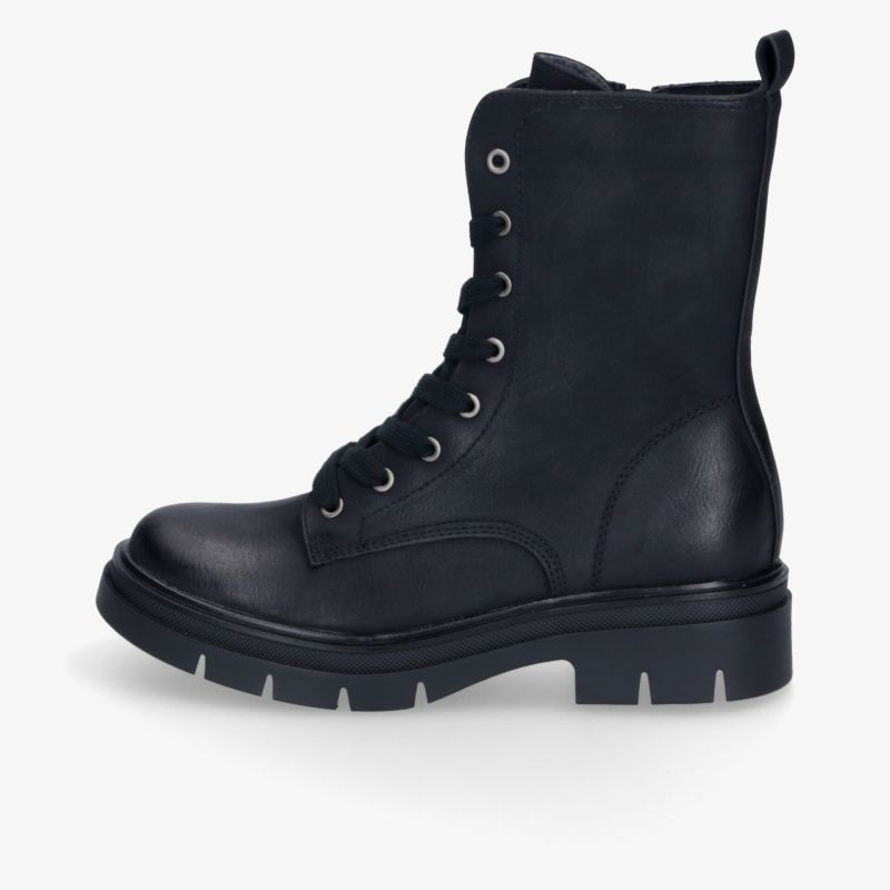 Robuster schwarzer Schnürstiefel mit stabiler, rutschfester Sohle und hohem Schaft für sicheren Halt
