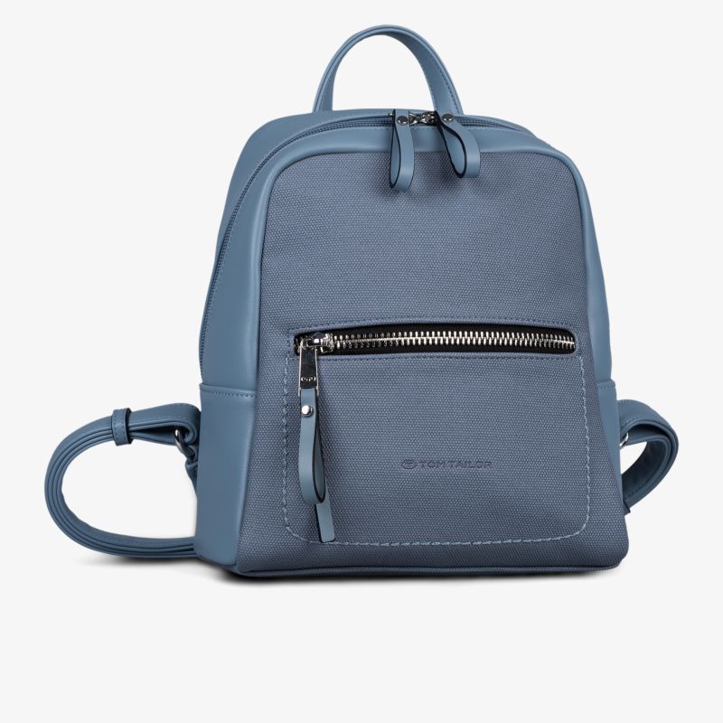 Moderner kleiner blauer Rucksack mit praktischem Reißverschluss vorne und robustem Material für Alltag