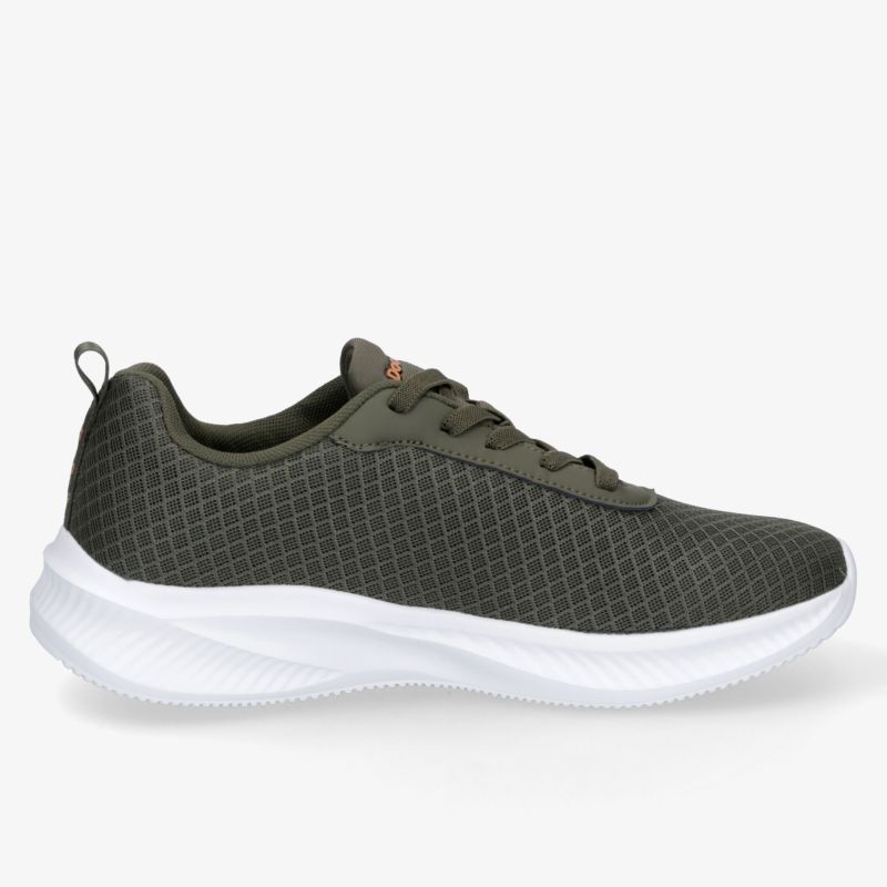 Moderner leichter Sportschuh mit atmungsaktivem Material und bequemer, dämpfender Sohle, seitliche Ansicht