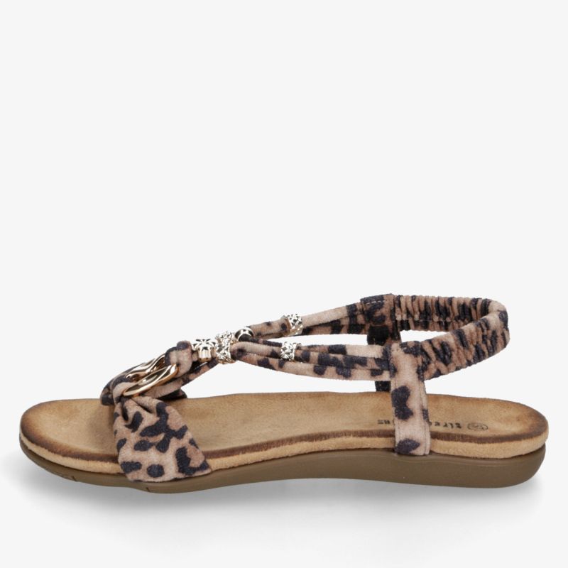 Leichte Sandale mit modischem Leopardenmuster, verstellbarem Riemen und flacher bequemer Sohle für den Sommer