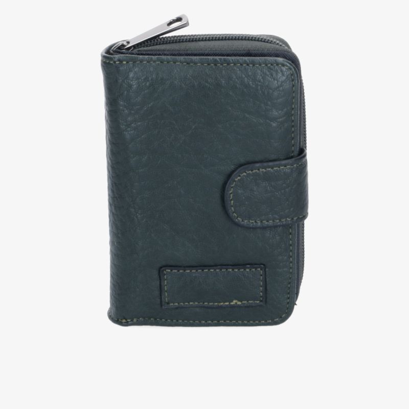 Kleine, schlanke Geldbörse mit Reißverschluss und praktischer Verschlussklappe, hochwertiges Material in dunkler Farbe