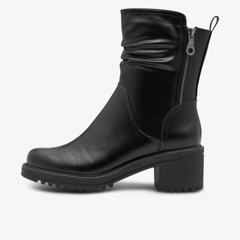 Schwarze Stiefelette mit seitlichem Reißverschluss, bequemem Blockabsatz und glattem Leder, moderne Eleganz