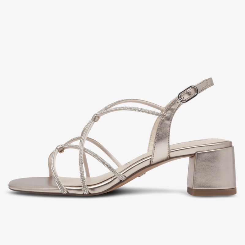 Elegante Riemchensandale mit komfortablem Blockabsatz und verstellbarer Schnalle in metallic-optik
