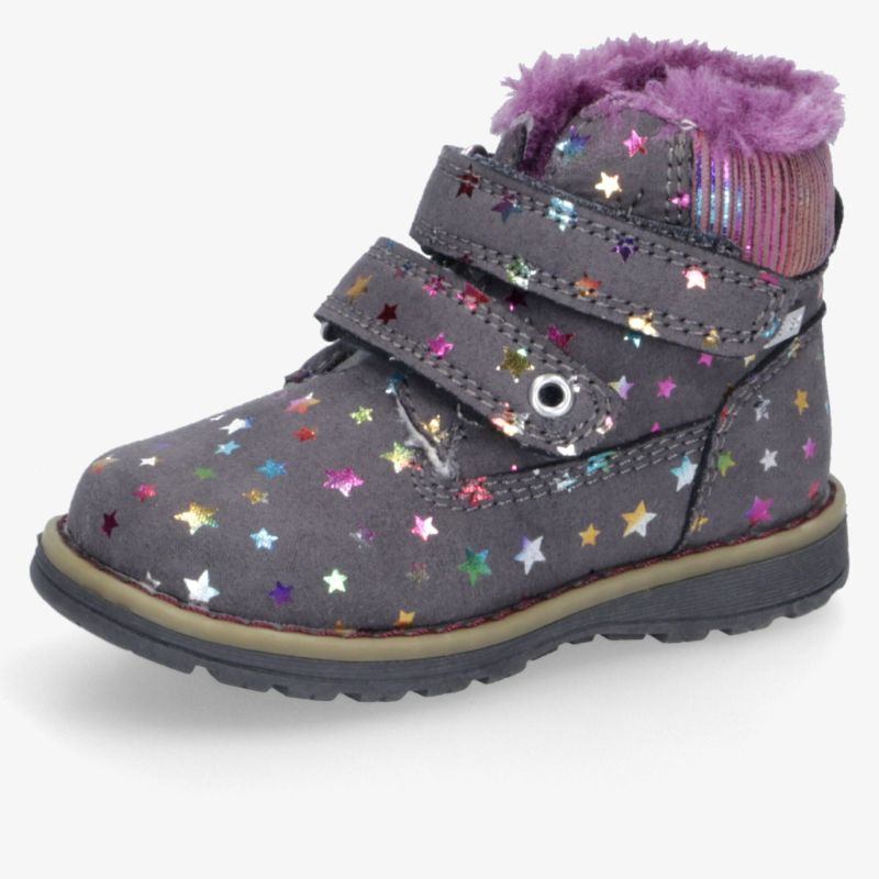 Warmer Winterstiefel mit auffälligen bunten Sternen, klettverschlüssen und robuster Gummisohle für sicheren Halt