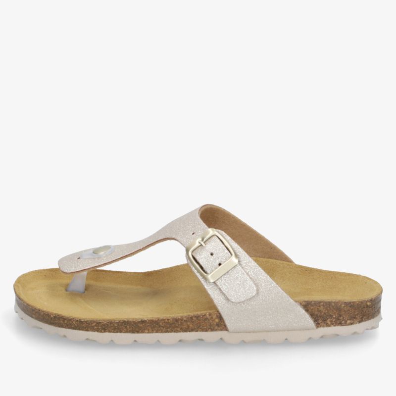 Beige Pantoletten mit bequemer Korksohle und verstellbarer Schnalle für optimalen Komfort und sicheren Halt