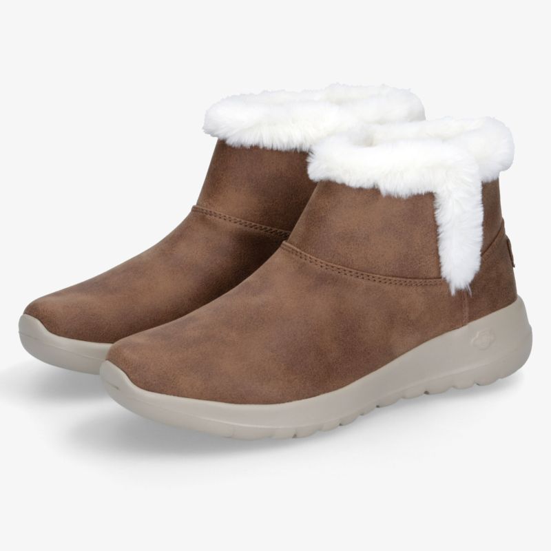 Warme braune Winterstiefel mit kuscheligem weißen Fellbesatz und rutschfester, bequemer Sohle