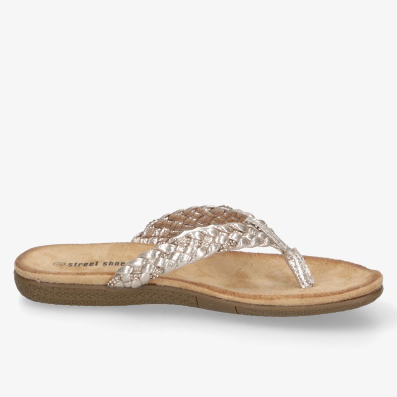 Elegante Sandale mit metallic Riemen und bequemer komfortabler Sohle für leichten Tragekomfort