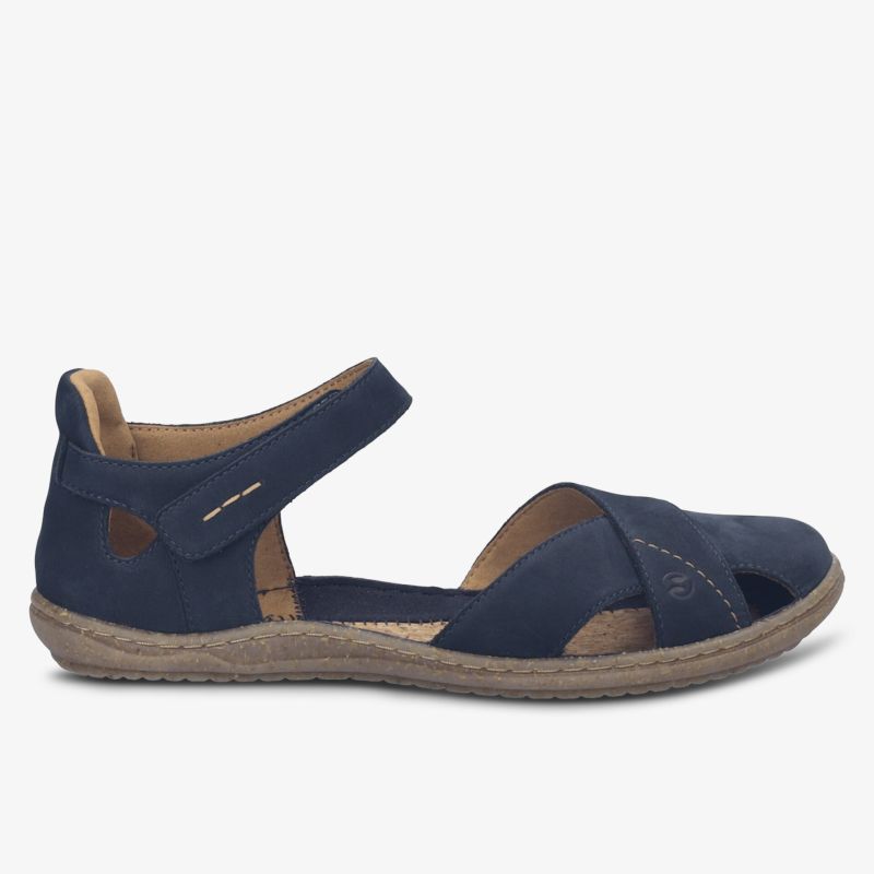 Bequeme und leichte Sandale mit verstellbarem Klettverschluss und luftigem Design in navy blau seitlich