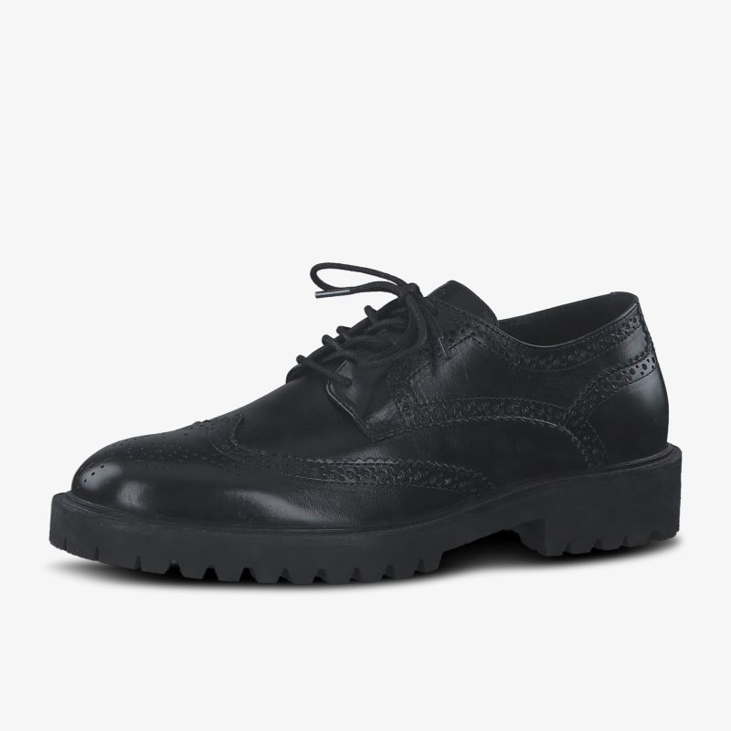 Eleganter schwarzer Schnürschuh mit robuster Sohle, ideal für stilbewusste und komfortorientierte Träger