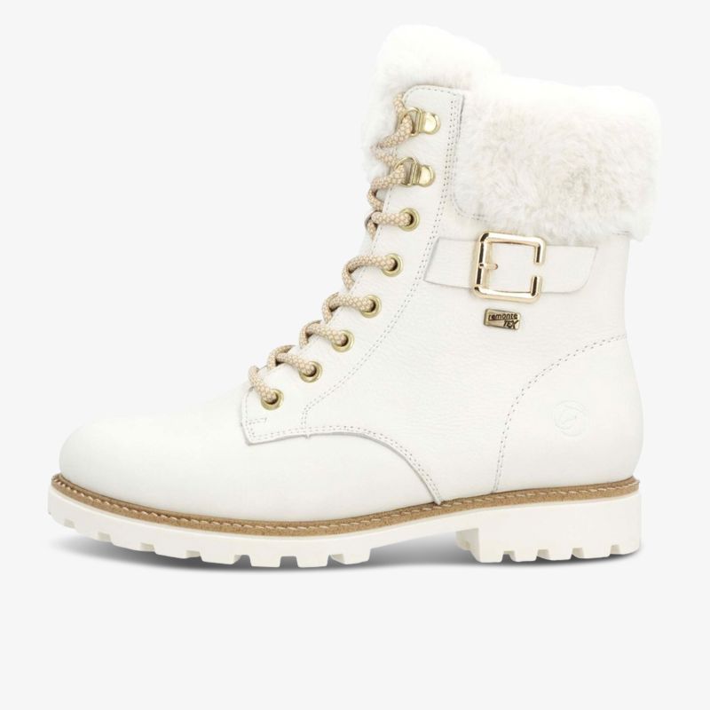 Weiße Winterstiefel mit kuscheligem Fellfutter, stabiler Schnürung und strapazierfähiger rutschfester Sohle