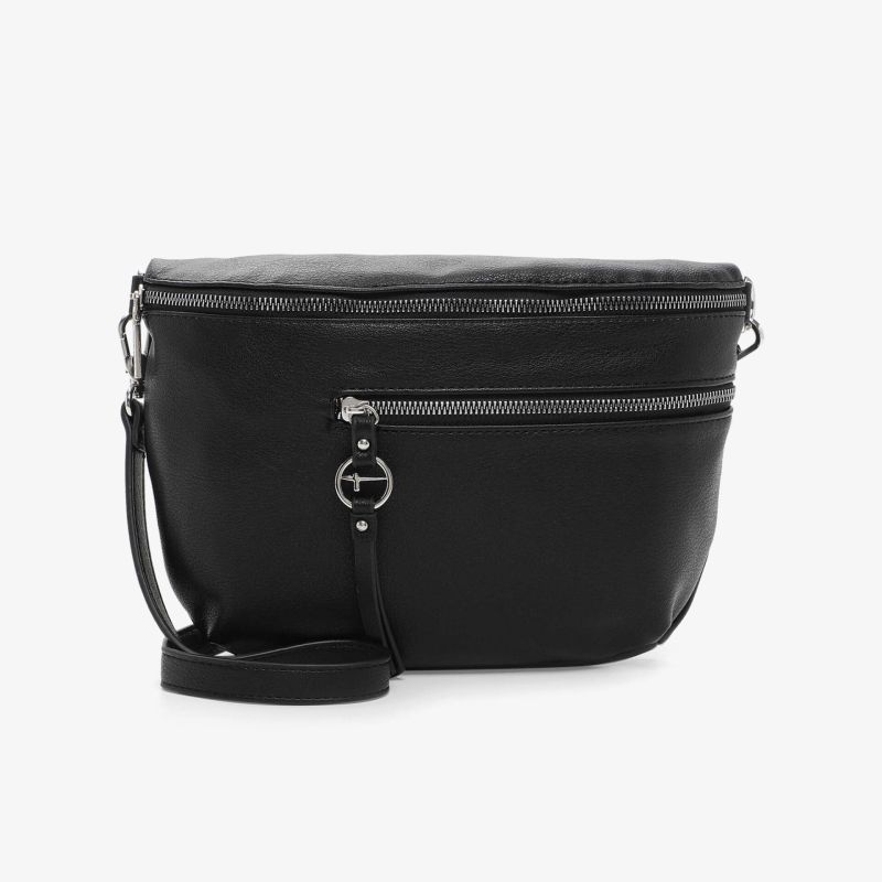 Schwarze große geräumige Gürtel- und Umhängetasche mit Reißverschluss und verstellbarem Schulterriemen