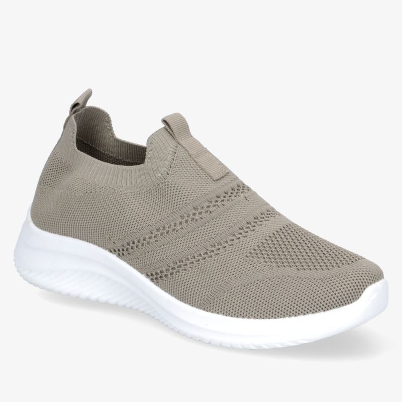 Leichter bequemer Sneaker in Taupe mit atmungsaktivem Strickmaterial und flexibler weißer Sohle