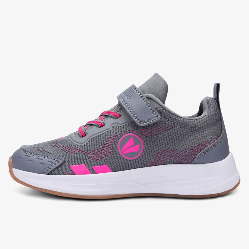 Moderner Sportschuh in Grau mit pinken Akzenten, atmungsaktiv und mit praktischem Klettverschluss
