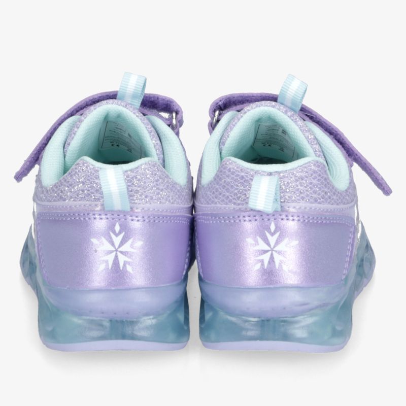 Moderne lila Sneaker mit transparenten Sohlen, gepolstertem Einstieg und sportlichem Design in Rückansicht