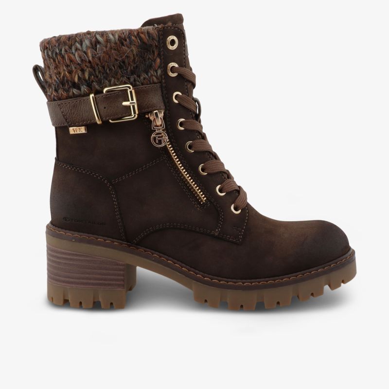 Modischer brauner Schnürstiefel mit Reißverschluss und profilierter Sohle für hohen Tragekomfort