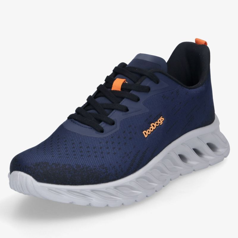 Moderner Sportschuh in Blau mit weißer Sohle, atmungsaktiv und leicht, bietet bequemen Sitz und gute Dämpfung