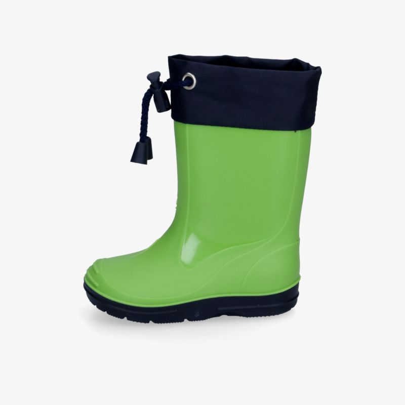 Grüner wasserdichter Gummistiefel mit rutschfester Sohle und verstellbarem oberen Verschluss für sicheren Halt