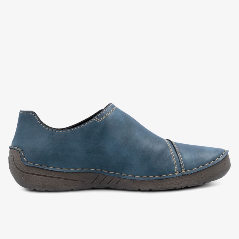 Bequemer Schuh aus flexiblem Leder mit rutschfester Sohle und angenehmer Passform, moderne Seitenansicht