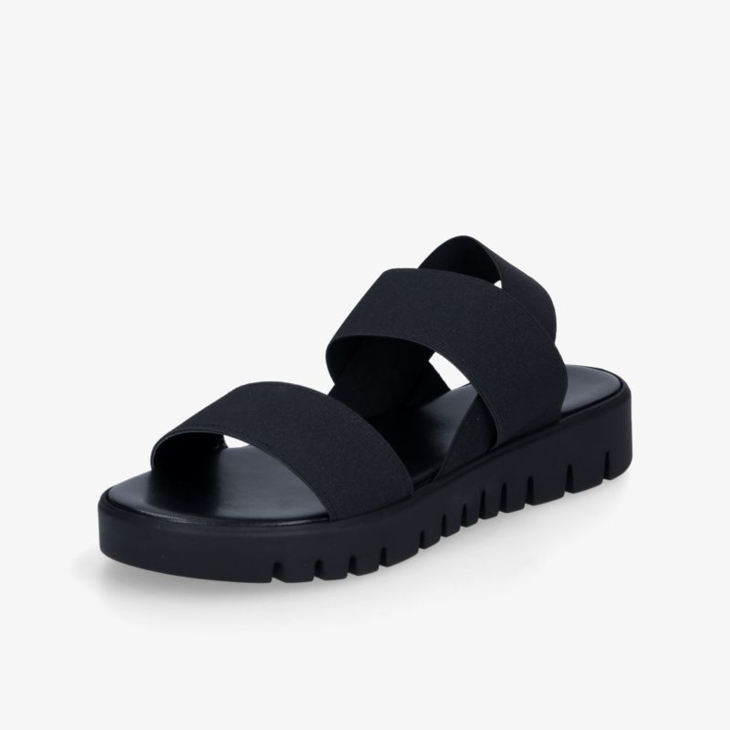 Schwarze Sandale mit rutschfester Sohle und bequemen breiten Riemen für optimalen Tragekomfort.