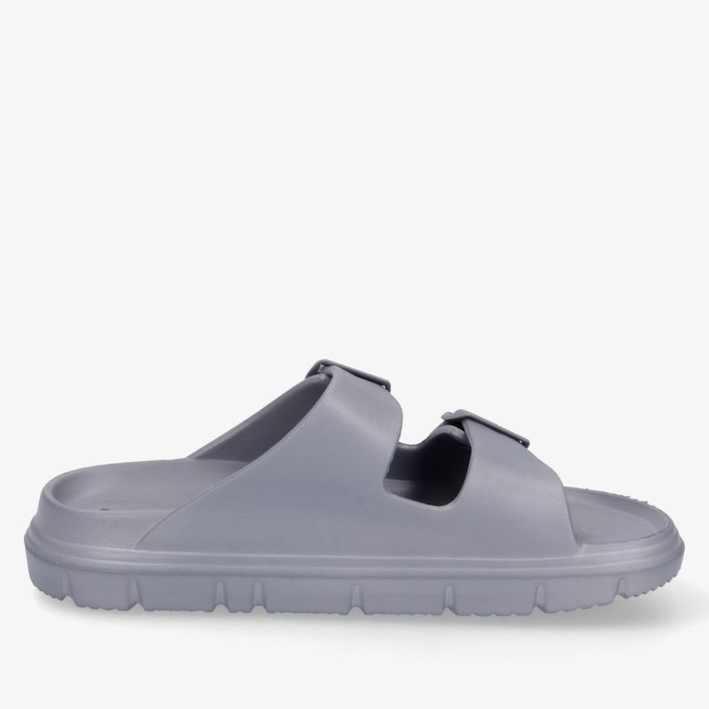 Graue Sandale mit verstellbaren Riemen und rutschfester Sohle für hohen Tragekomfort