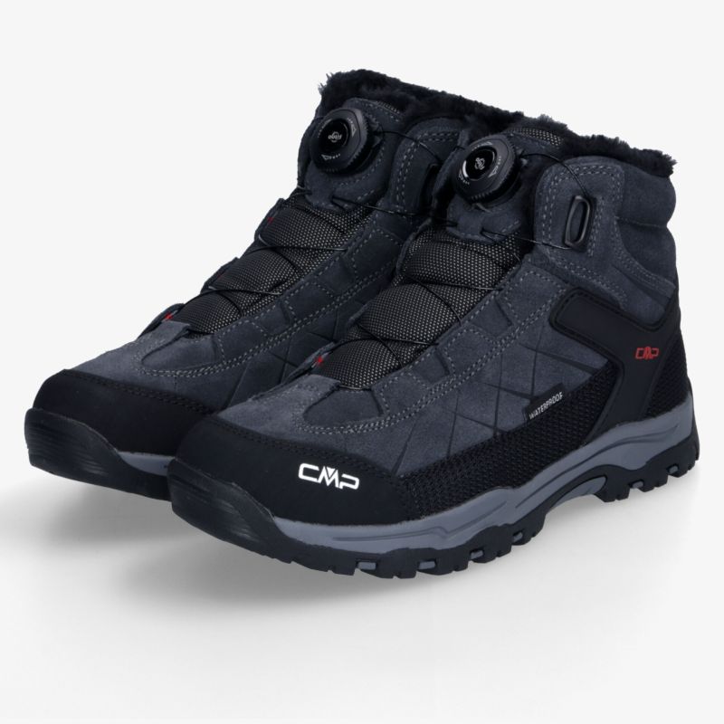 Schwarze CMP Wanderschuhe als Paar mit robustem Profil, gepolsterter Ausstattung und sicherem Schnürverschluss.