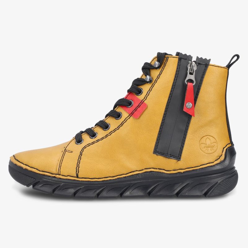 Moderner gelber Schuh mit Reißverschluss, flexibler Sohle und bequemer Passform, stilvolles Design und robuste Verarbeitung