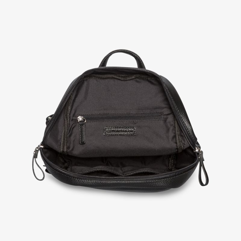 Kompakter schwarzer Rucksack mit praktischem Innenraum und vielseitiger Nutzung. Perfekt für den Alltag.