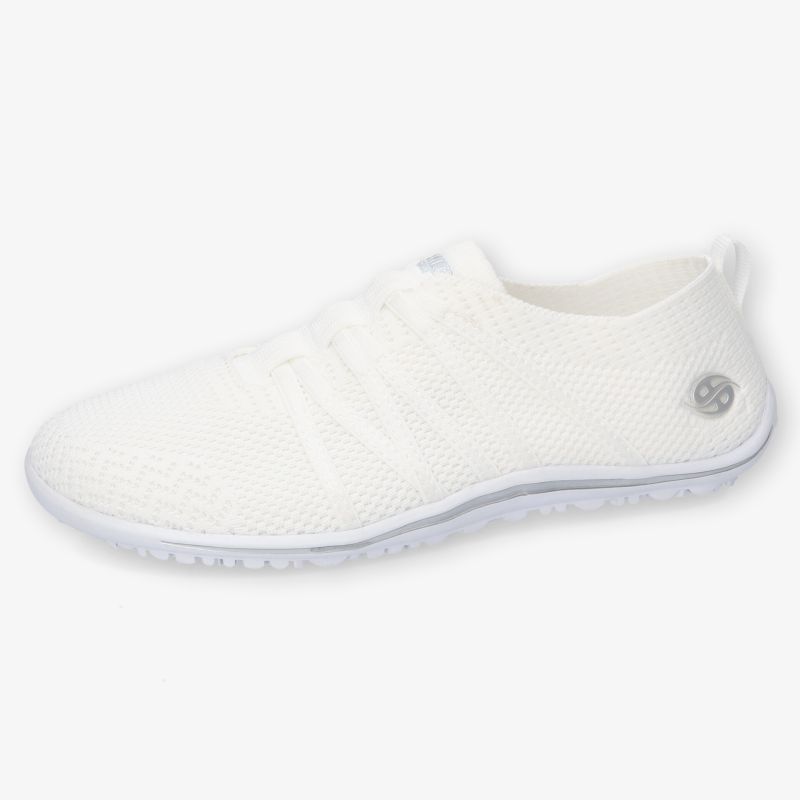 Leichter und flexibler weißer Schuh aus atmungsaktivem Material mit rutschfester Sohle und bequemer Passform