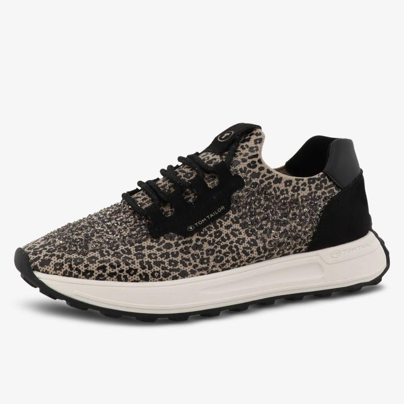 Leichter Sneaker mit bequemer Passform und modischem Leo-Muster auf robuster Sohle, seitliche Ansicht