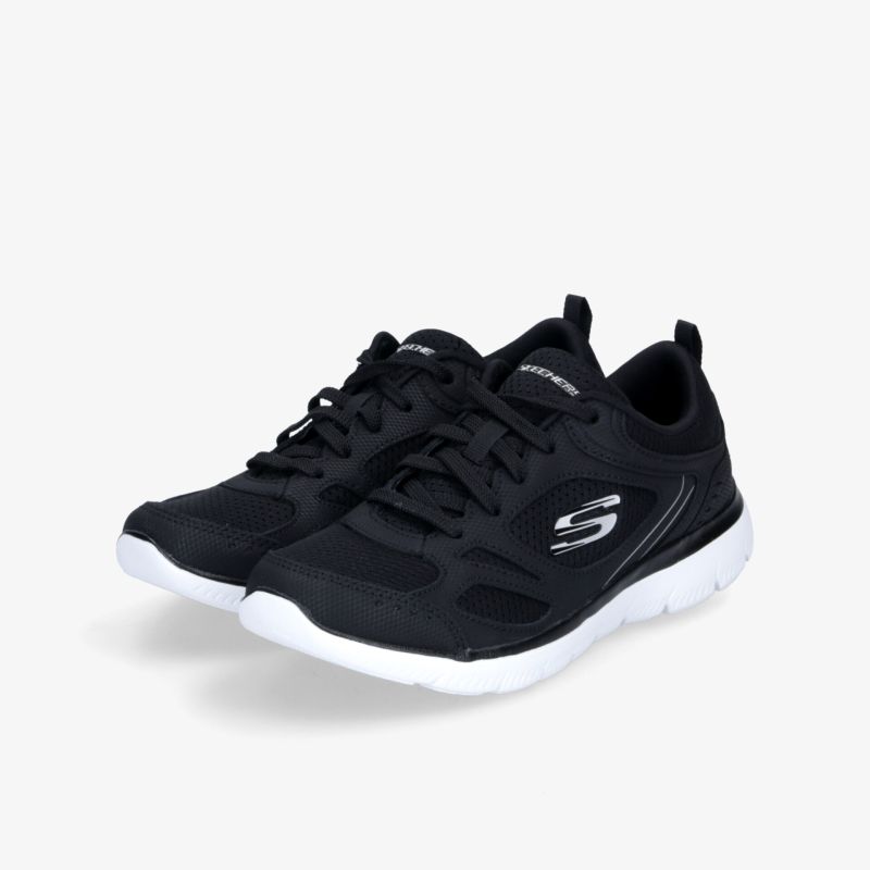 Leichter schwarzer Sportschuh mit weißer Sohle, atmungsaktiv und flexibledämpfung für hohen Tragekomfort