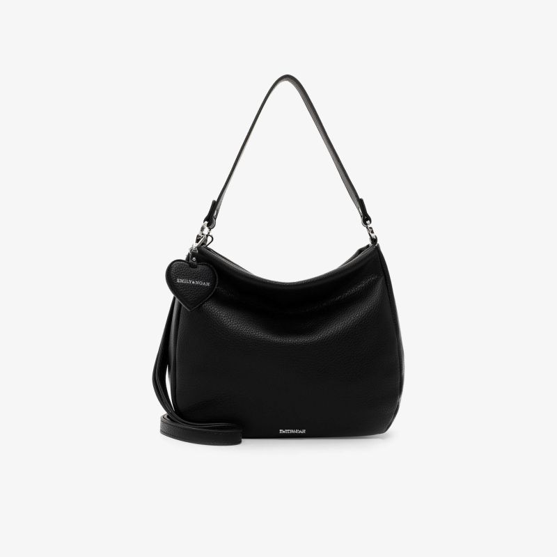 Elegante schwarze Tasche mit modernem Design, großer Kapazität und verstellbarem Schulterriemen in schräger Vorderansicht