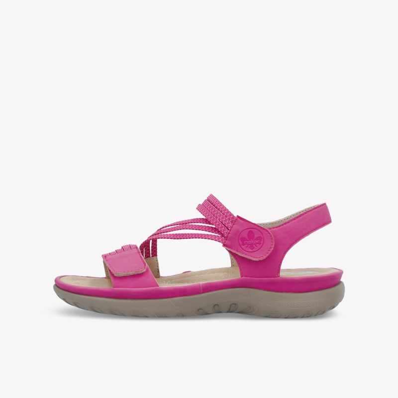 Sportliche pinke Sandale mit verstellbarem Klettverschluss und flexibler, bequemer Sohle seitlich