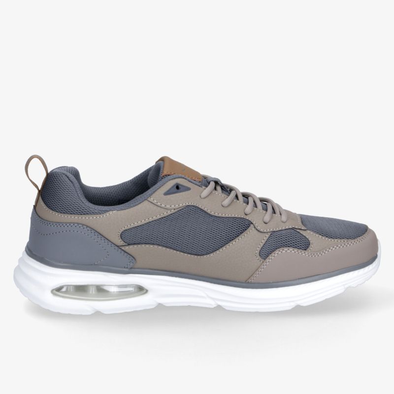 Leichter Sportschuh seitliche Ansicht mit atmungsaktivem Material, gepolsterter Innensohle und stoßdämpfender Sohle