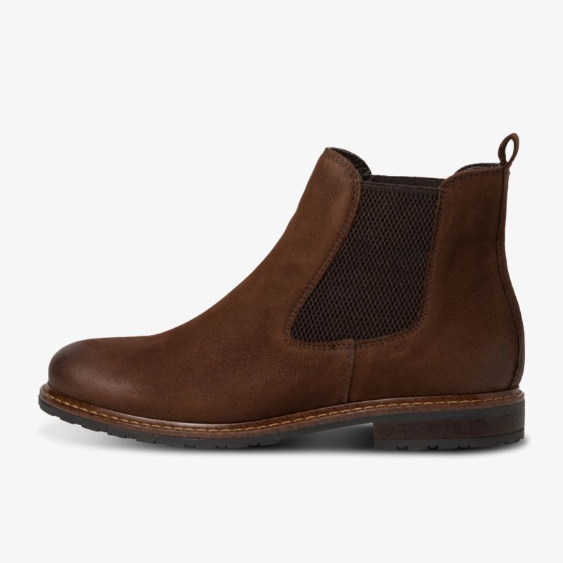 Eleganter brauner Chelsea Boot aus Leder mit elastischem Einsatz, ideal für stilvolle Anlässe.