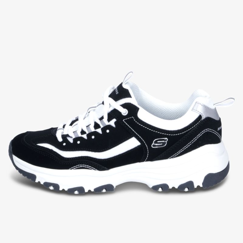 Schwarzer und weißer Sneaker mit robuster Sohle und sportlichem Design, gut gepolstert und komfortabel