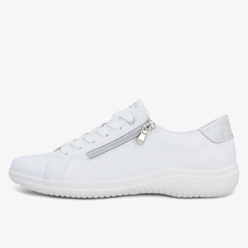 Weißer Lederschuh mit Reißverschluss und flexibler Sohle für hohen Tragekomfort und modernes Design