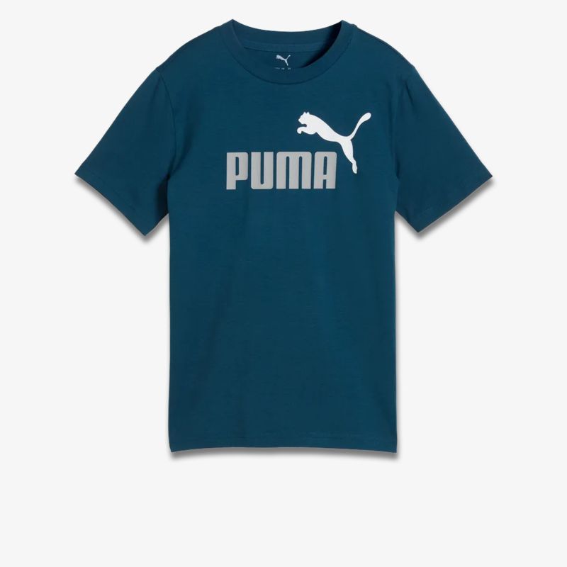 Sportliches dunkelblaues Puma T-Shirt mit weichem Material und großem Markenlogo vorne, klassischer Rundhalsausschnitt