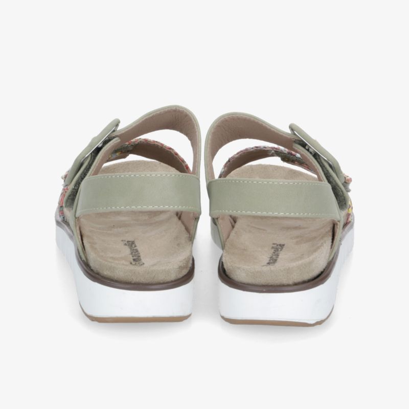 Rückansicht von bequemen Sandalen mit verstellbaren Riemen und gepolsterter Innensohle für sicheren Halt