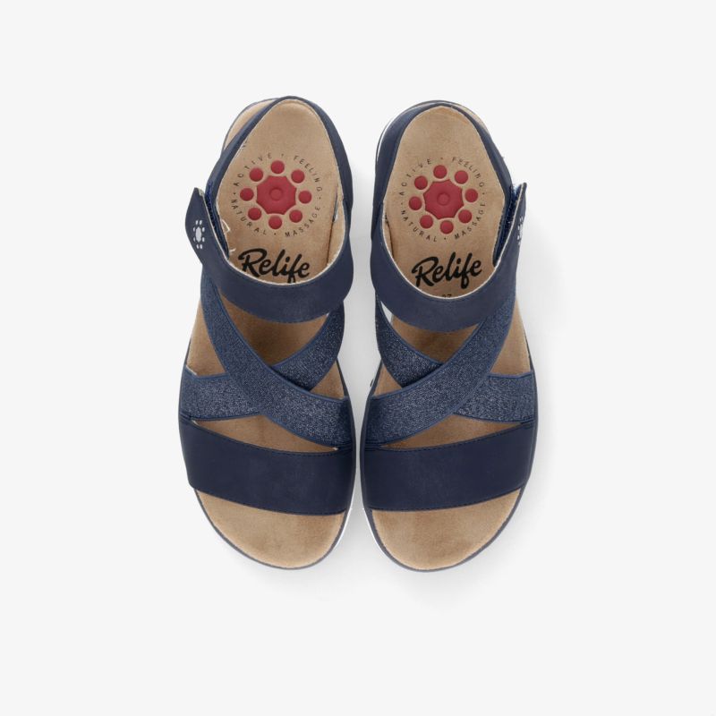 Blaue Sandalen als Paar mit weichen Riemen, offener Zehenpartie und bequemer Passform, ideal für den Alltag