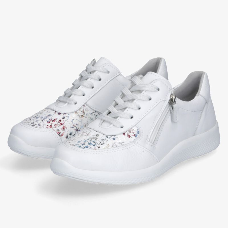 Leichte weiße Sneaker mit Komfort, flexible Sohle und praktischem Reißverschluss, modernes sportliches Design