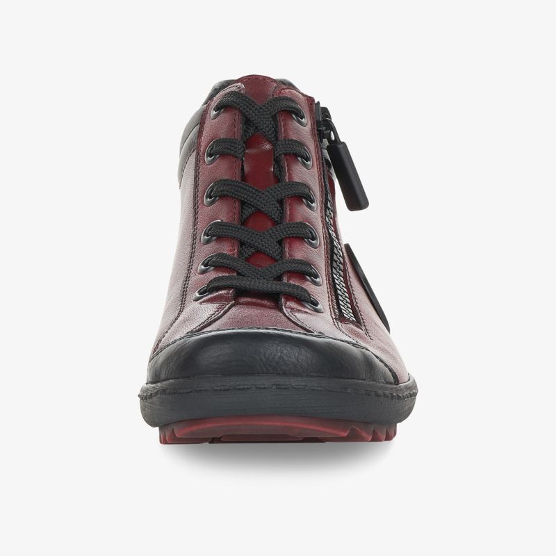 Roter und schwarzer Sneaker mit Schnürung und Reißverschluss, komfortable gedämpfte Sohle, robuste Verarbeitung